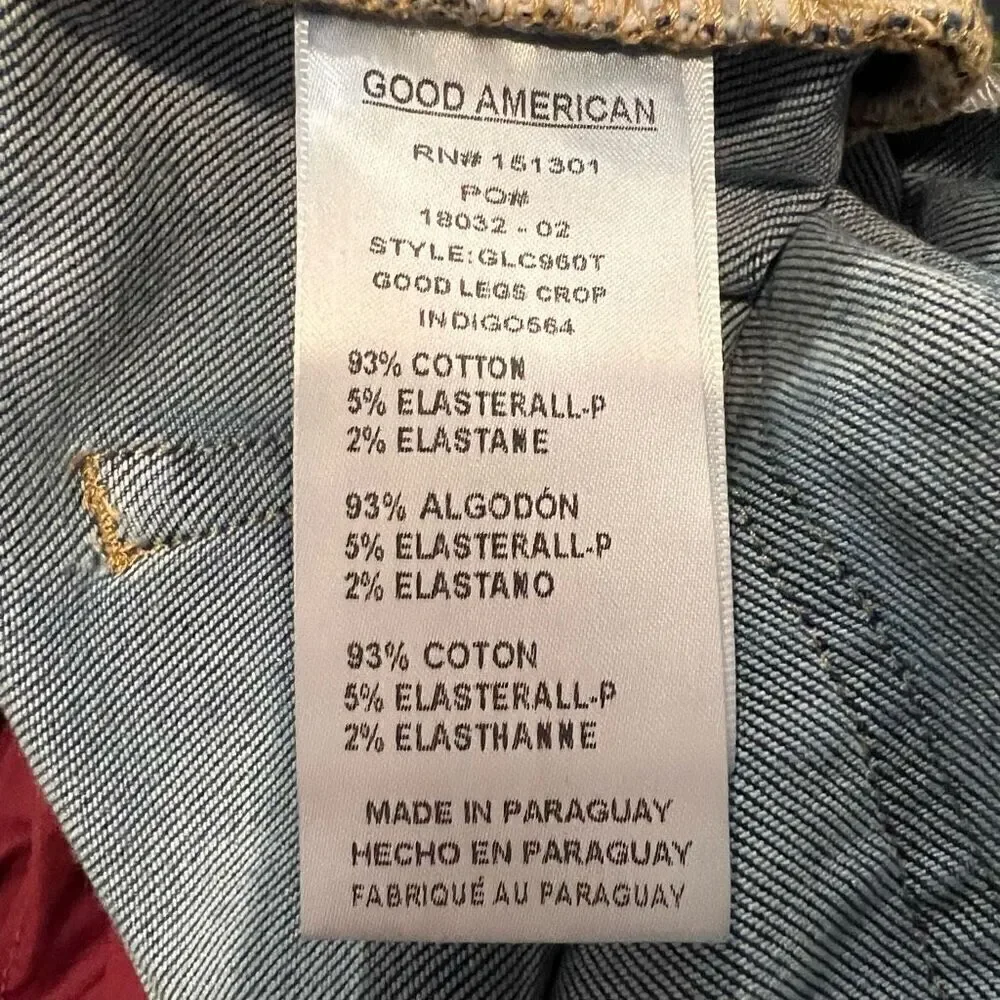 Good American Good Legs Zip Fly Crop Jeans Size 16